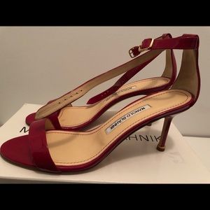 Manolo Blahnik Chaos 70mm Sandal in Rasberry 8.5